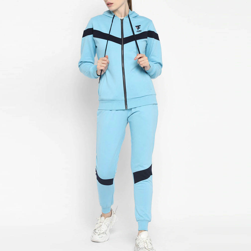 Activewear Custom Logo Plus Size Women Tracksuit Zipper Hooded Jogging Set For Women's
